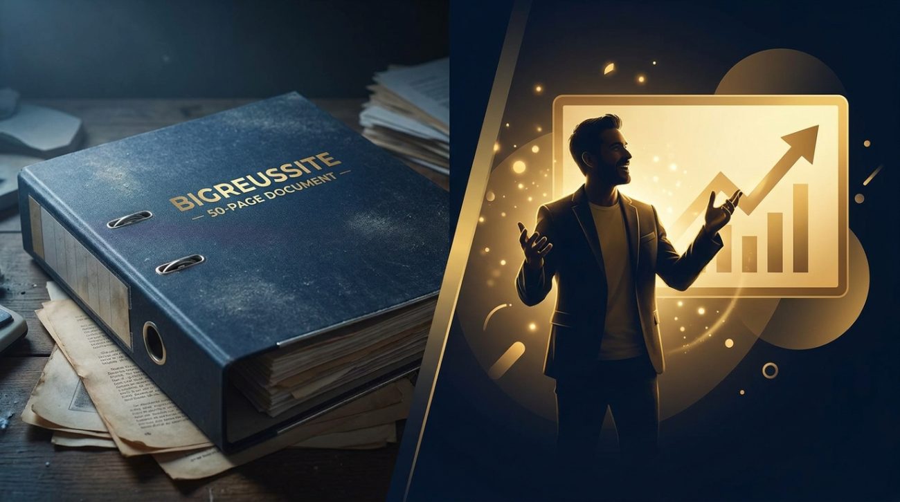 Un document de 50 pages d'un côté, une histoire de fondateur captivante de l'autre
