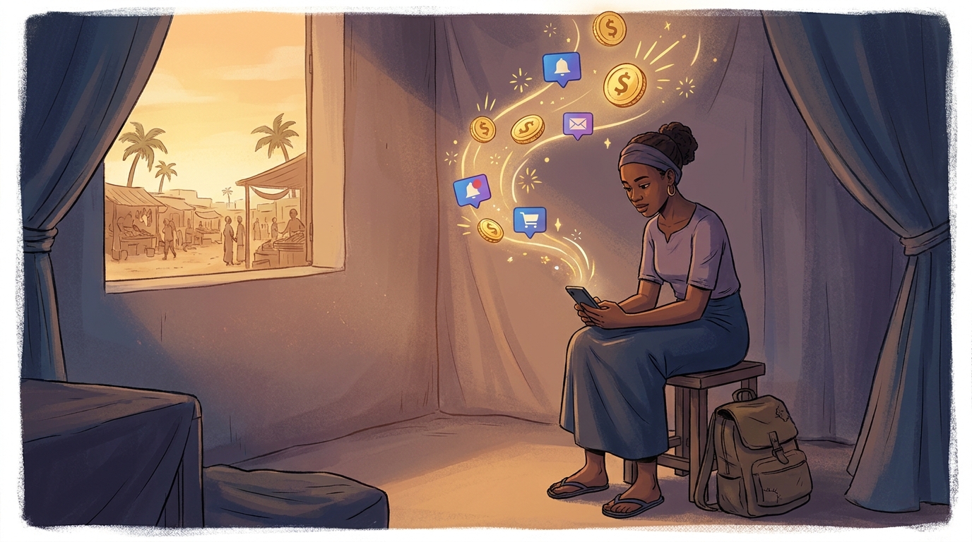 Jeune entrepreneur africain démarrant son business avec un simple smartphone et une connexion internet