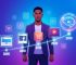 Jeune entrepreneur africain devant une frise chronologique des révolutions digitales de 2005 à l'intelligence artificielle en 2026