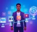 Jeune entrepreneur africain devant une frise chronologique des révolutions digitales de 2005 à l'intelligence artificielle en 2026